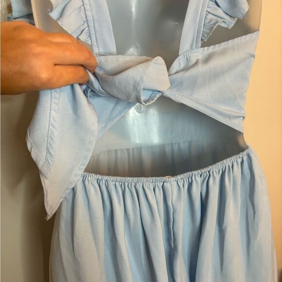 SHEIN Blue Solid Tie Backless Ruffle Trim Dress Size XS - Picture 3 of 8